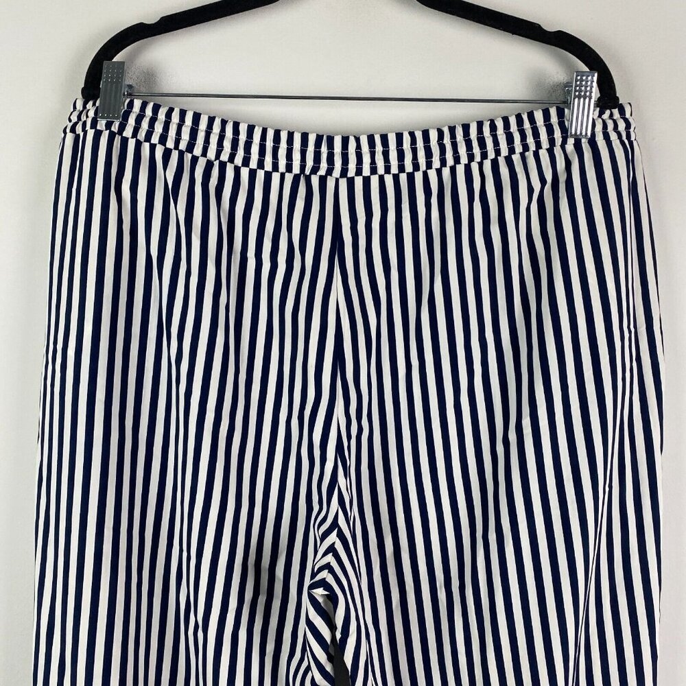Lauren Ralph Lauren Pull On Ankle Pants Sz XL Navy Blue White Stripe Drawstring - Picture 5 of 9